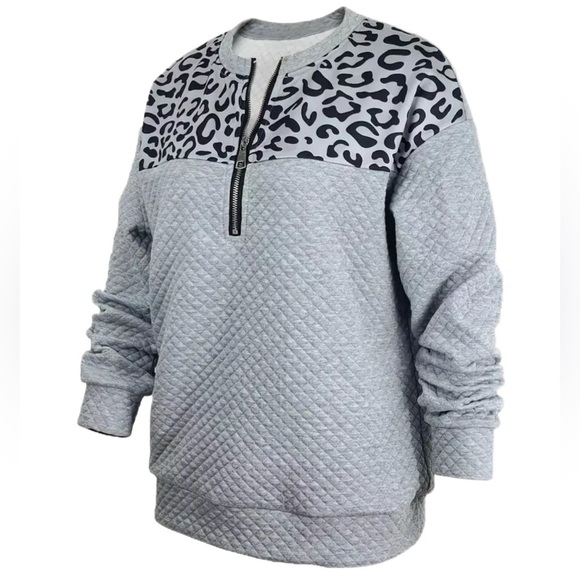 Women’s Gray Waffle Leopard Print Women's Top - Size XL - NWOT - Picture 3 of 5